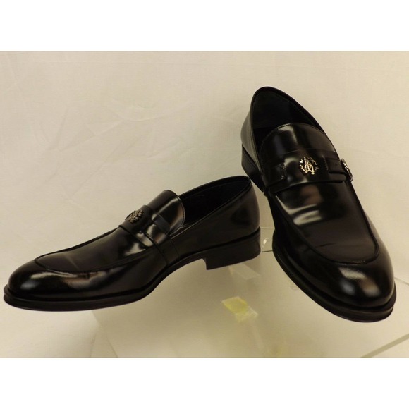 NIB ROBERTO CAVALLI BLACK LEATHER BELTED BUCKLE LOGO LOAFERS 41 US 8 ITALY main image 10